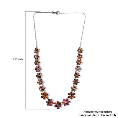 Multi-Tourmaline Floral Necklace 18 Inches in Platinum Over Sterling Silver 26.15 ctw