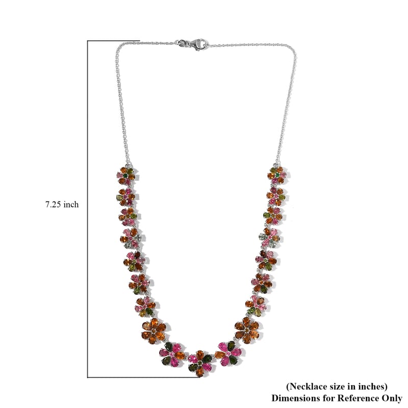 Multi-Tourmaline Floral Necklace 18 Inches in Platinum Over Sterling Silver 26.15 ctw