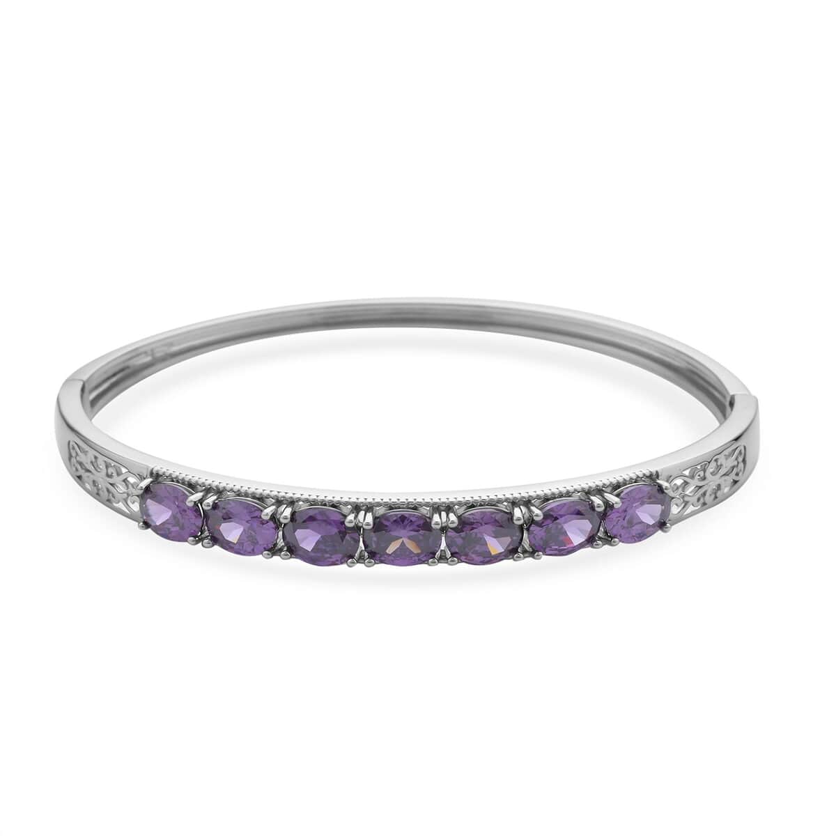 Simulated Purple Diamond Bangle Bracelet in Silvertone (6.0 In) 13.75 ctw image number 0