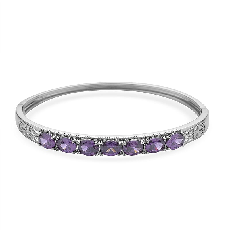 Simulated Purple Diamond Bangle Bracelet in Silvertone (6.00 In) 13.75 ctw