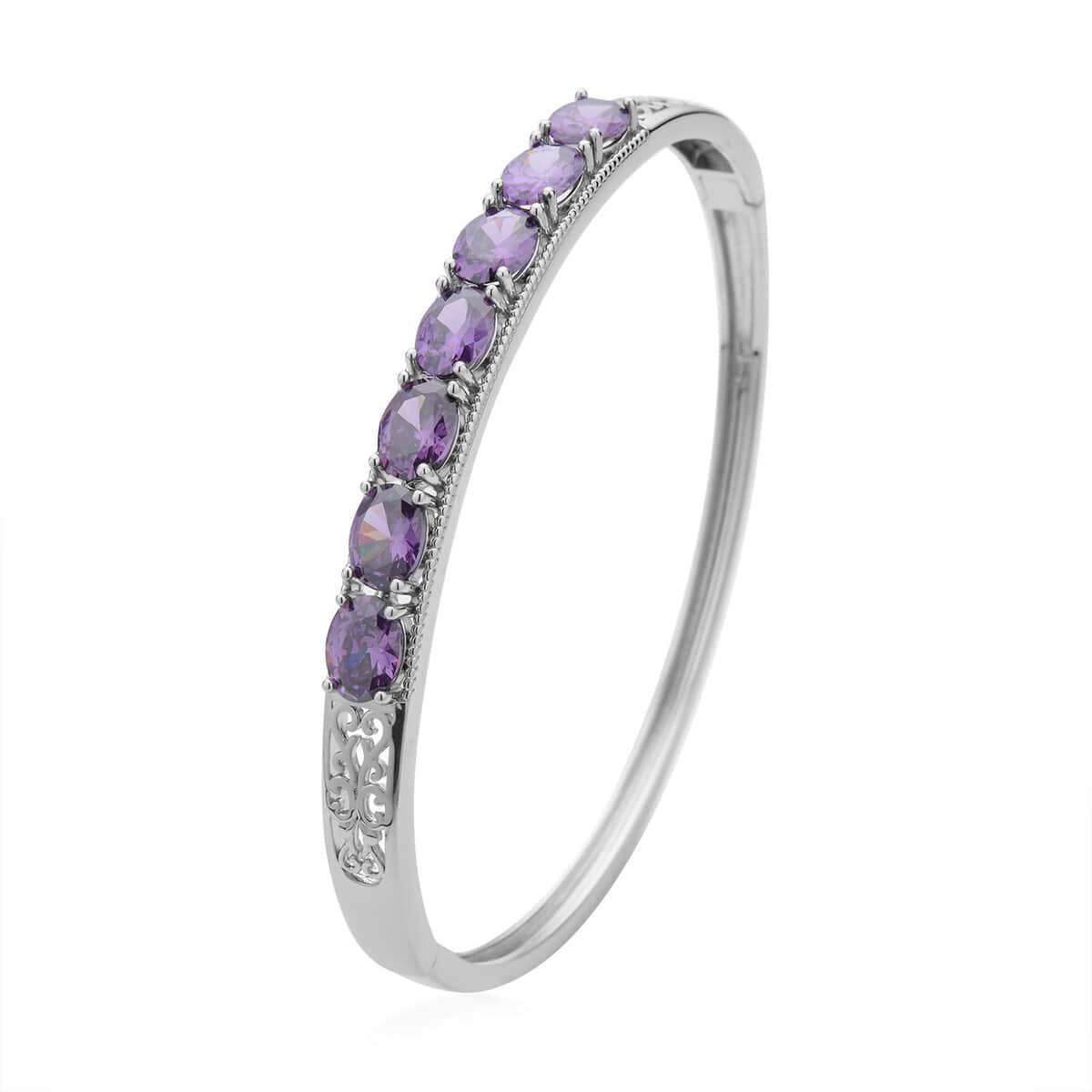 Simulated Purple Diamond Bangle Bracelet in Silvertone (6.0 In) 13.75 ctw image number 2