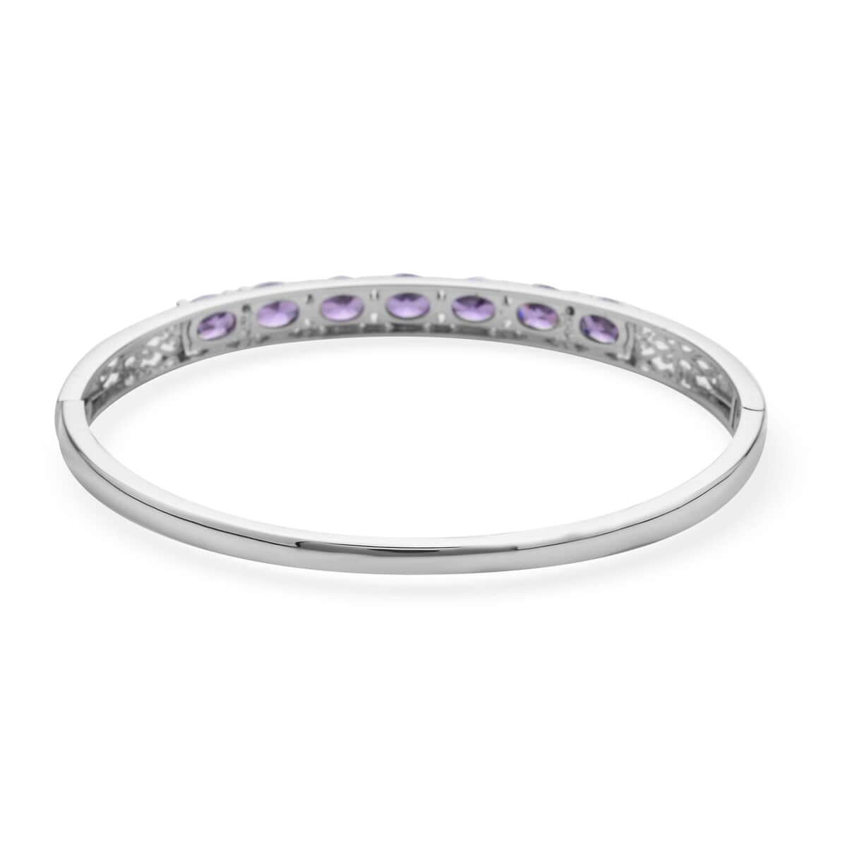 Simulated Purple Diamond Bangle Bracelet in Silvertone (6.0 In) 13.75 ctw image number 3