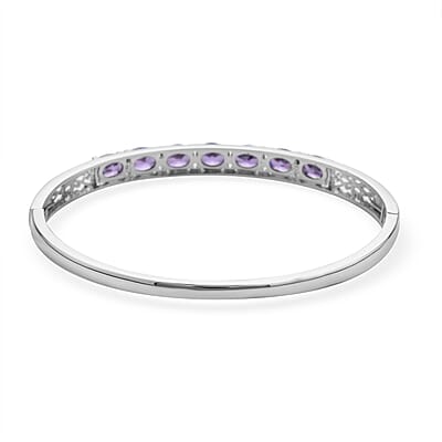 Simulated Purple Diamond Bangle Bracelet in Silvertone (6.00 In) 13.75 ctw