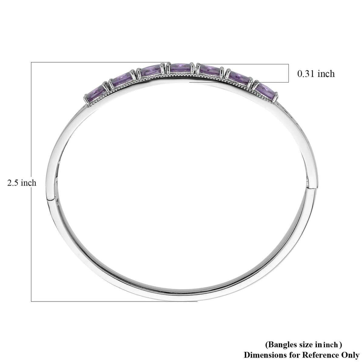 Simulated Purple Diamond Bangle Bracelet in Silvertone (6.0 In) 13.75 ctw image number 4