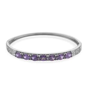 Simulated Purple Diamond Bangle Bracelet in Silvertone (7.25 In) 13.75 ctw