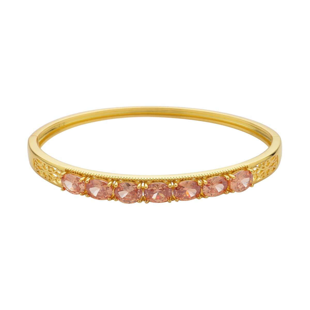 Simulated Champagne Diamond Bangle Bracelet in Goldtone (7.25 In) 13.75 ctw image number 0