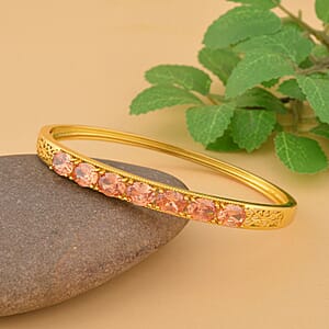 Simulated Champagne Diamond Bangle Bracelet in Goldtone (7.25 In) 13.75 ctw