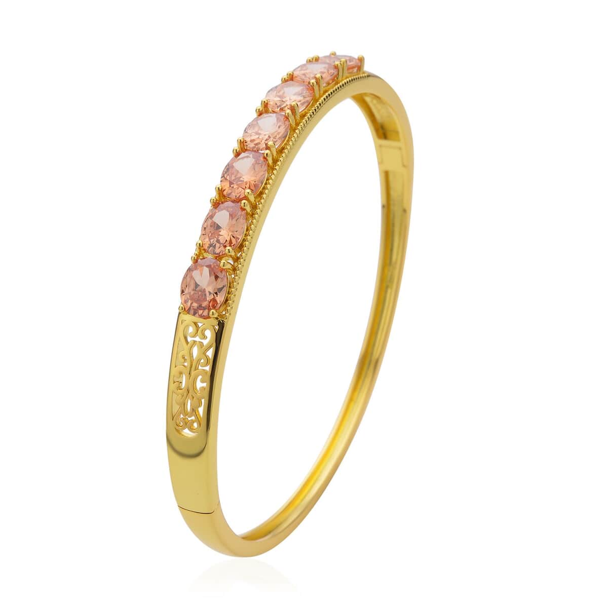 Simulated Champagne Diamond Bangle Bracelet in Goldtone (7.25 In) 13.75 ctw image number 2
