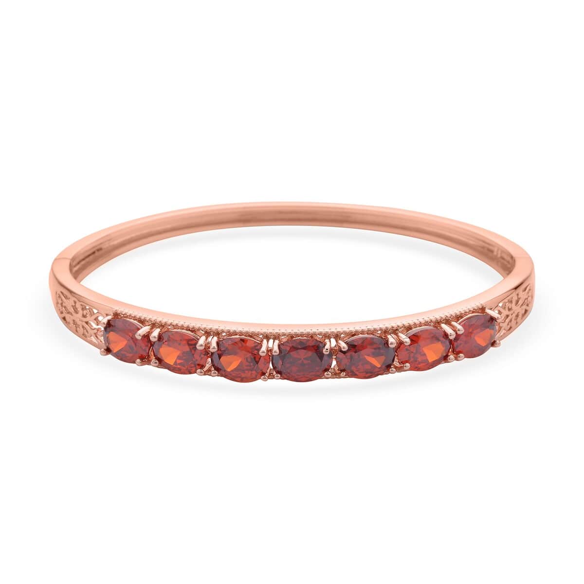 Simulated Red Diamond Bangle Bracelet in Rosetone (7.25 In) 13.75 ctw image number 0