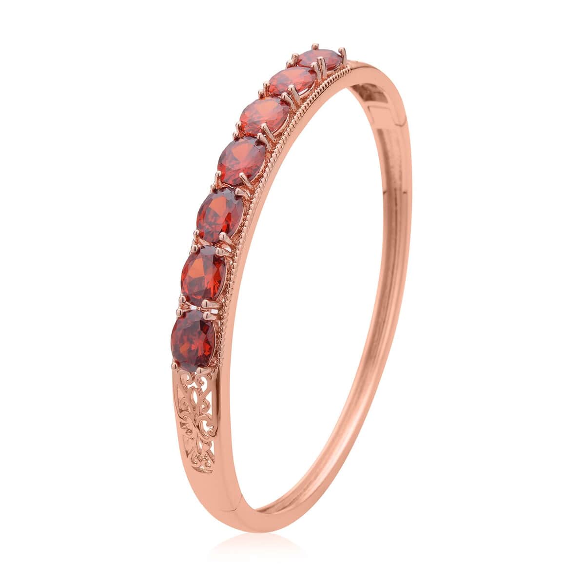 Simulated Red Diamond Bangle Bracelet in Rosetone (7.25 In) 13.75 ctw image number 2