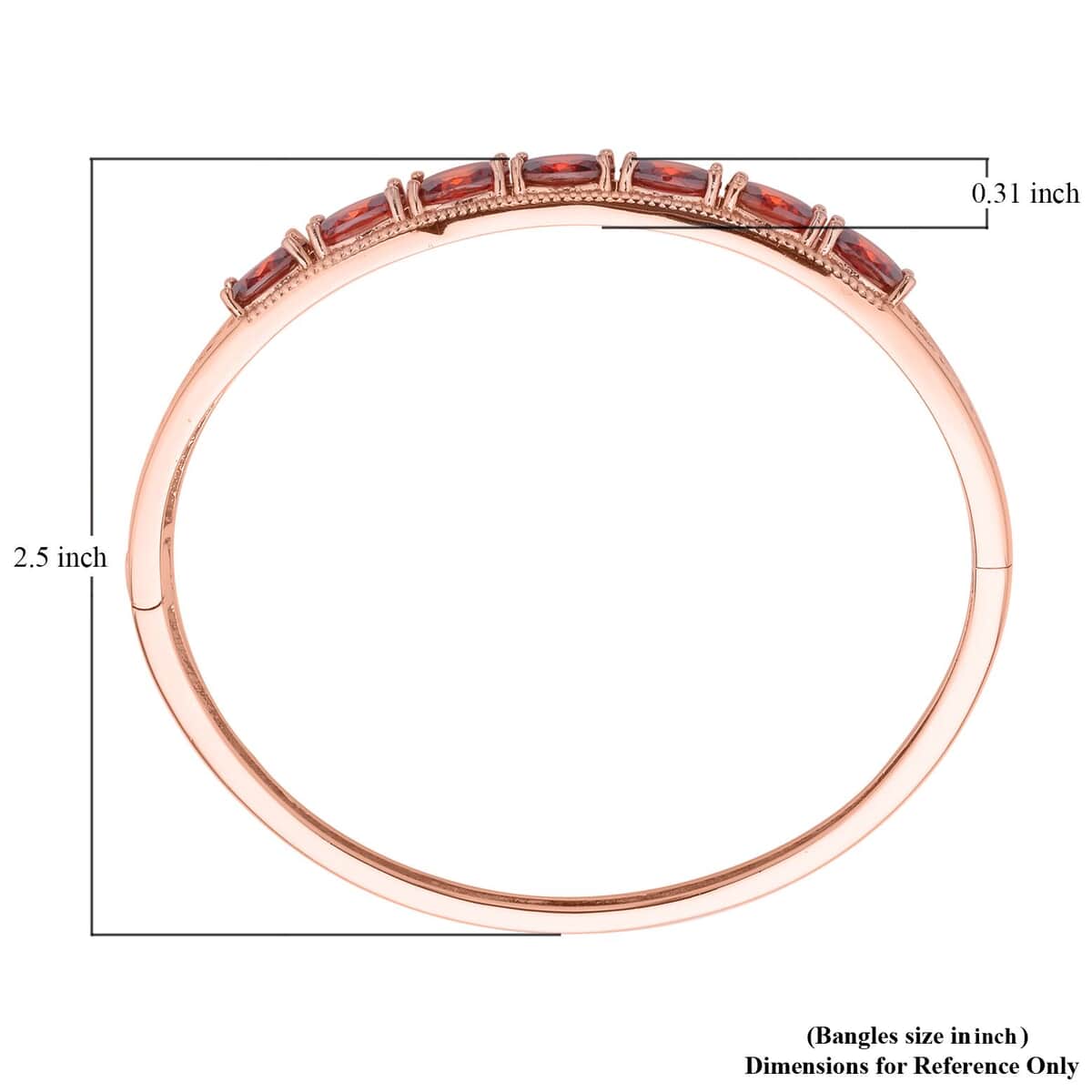 Simulated Red Diamond Bangle Bracelet in Rosetone (7.25 In) 13.75 ctw image number 4