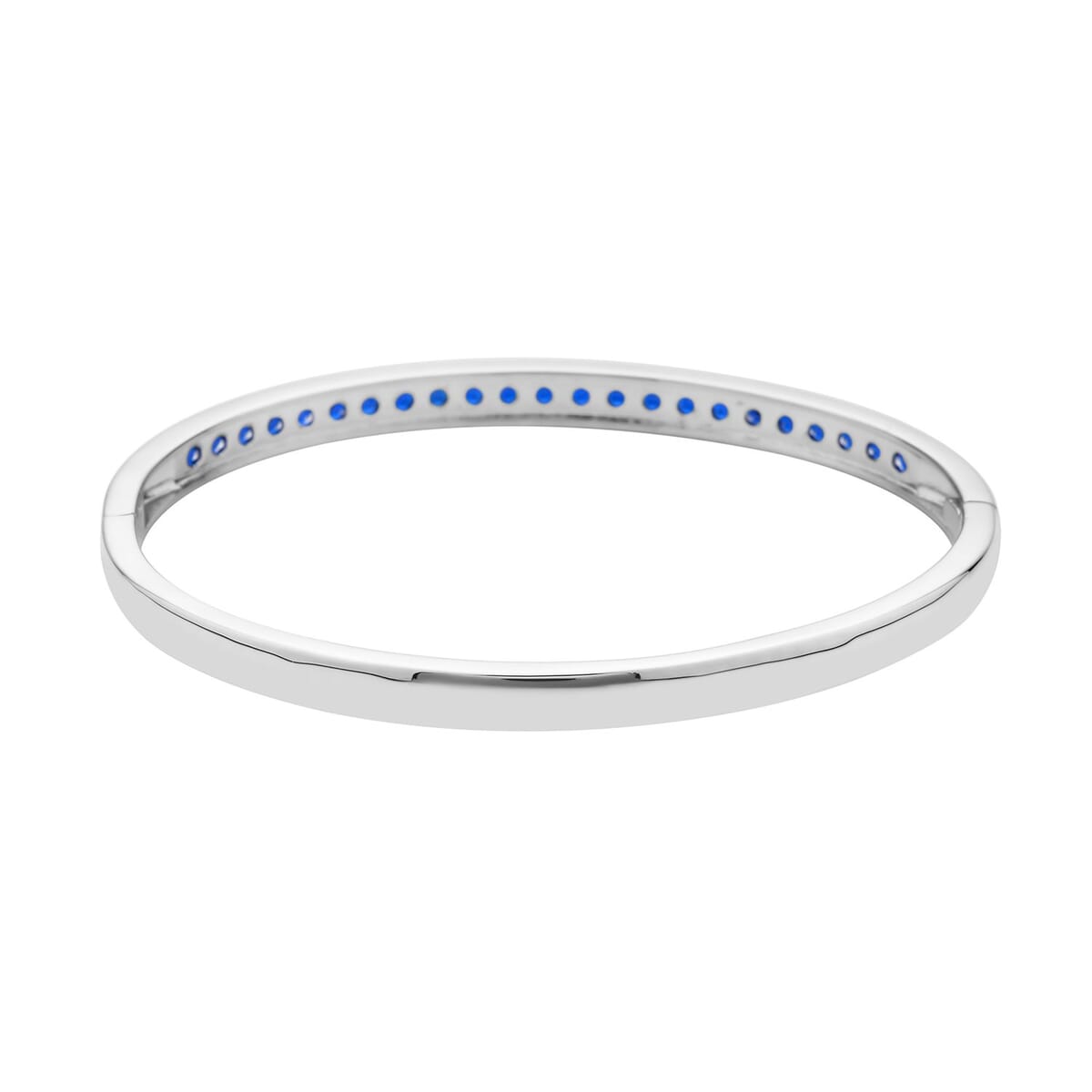 Simulated Blue Sapphire Color Diamond Bangle Bracelet in Silvertone (6.00 in) 2.85 ctw image number 4