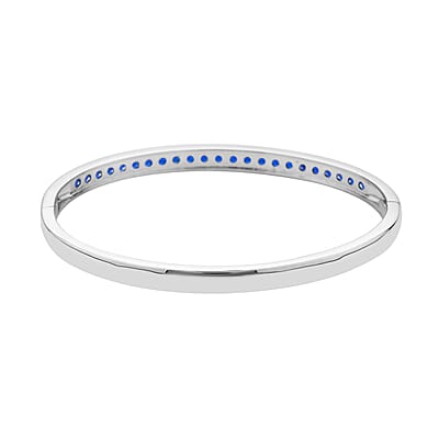 Simulated Blue Sapphire Color Diamond Bangle Bracelet in Silvertone (6.00 in) 2.85 ctw