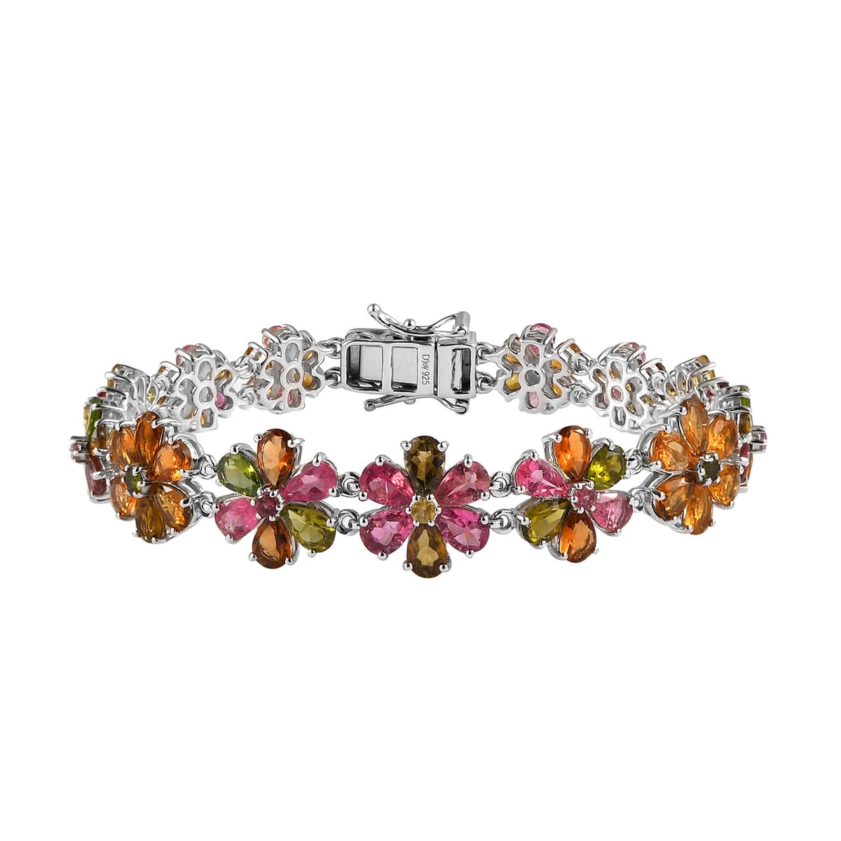 Multi-Tourmaline Floral Bracelet in Platinum Over Sterling Silver (7.25 In) 16 Grams 19.35 ctw image number 0