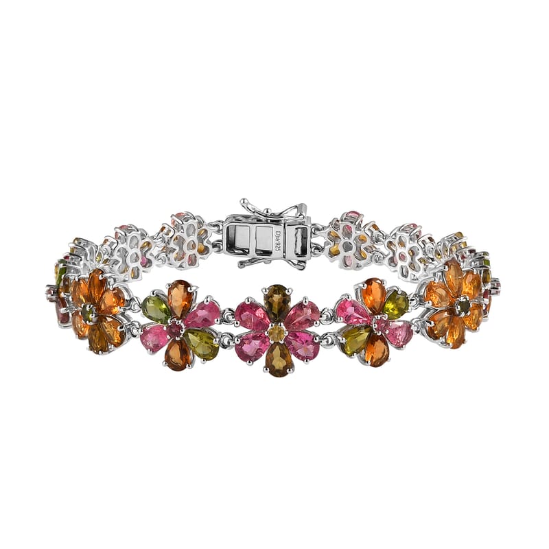 Jardin Collection Multi-Tourmaline Floral Bracelet in Platinum Over Sterling Silver (7.25 In) 19.35 ctw
