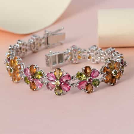 Buy Jardin Collection Multi-Tourmaline Floral Bracelet in Platinum Over  Sterling Silver (7.25 In) 19.35 ctw at