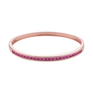Simulated Ruby Color Diamond Bangle Bracelet in Rosetone (7.25 in) 2.85 ctw