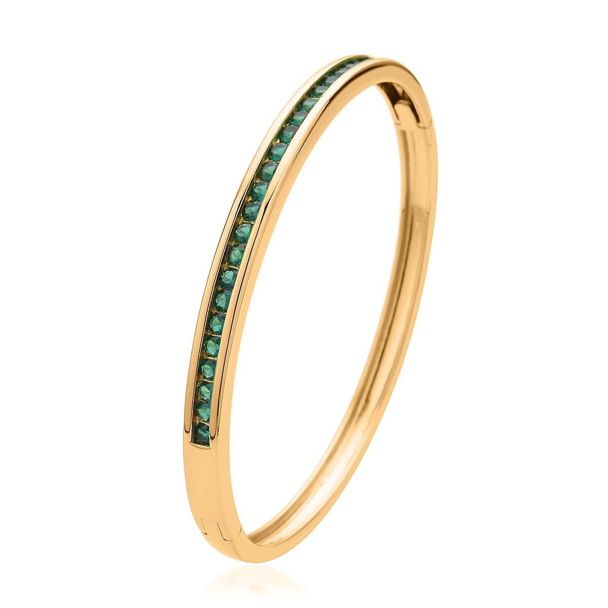 Simulated Green Diamond Bangle Bracelet in Goldtone (7.25 in) 2.85 ctw image number 3