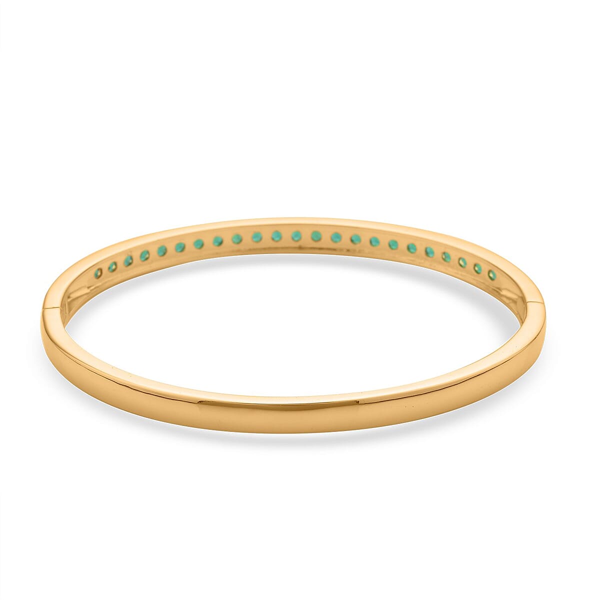 Simulated Green Diamond Bangle Bracelet in Goldtone (7.25 in) 2.85 ctw image number 4