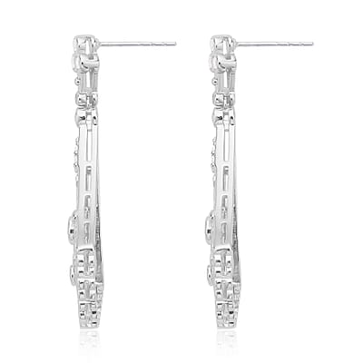 Simulated Diamond Dangle Earrings in Silvertone 2.00 ctw