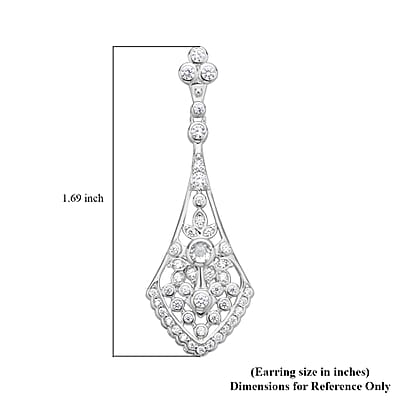 Simulated Diamond Dangle Earrings in Silvertone 2.00 ctw