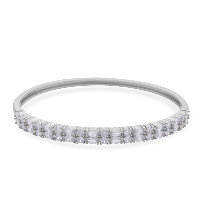 Simulated Diamond Bangle Bracelet in Silvertone (6.00 In) 11.65 ctw
