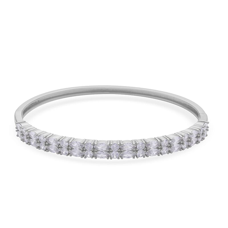 Simulated Diamond Bangle Bracelet in Silvertone (6.00 In) 11.65 ctw