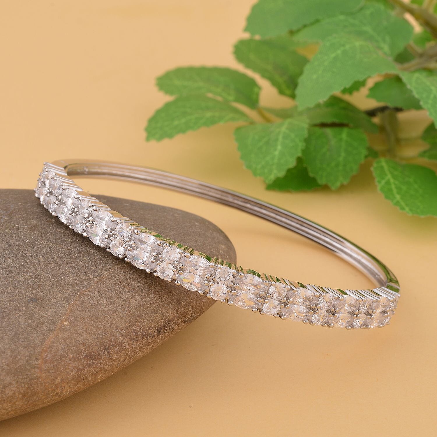 Simulated Diamond Bangle Bracelet in Silvertone (6.00 In) 11.65 ctw