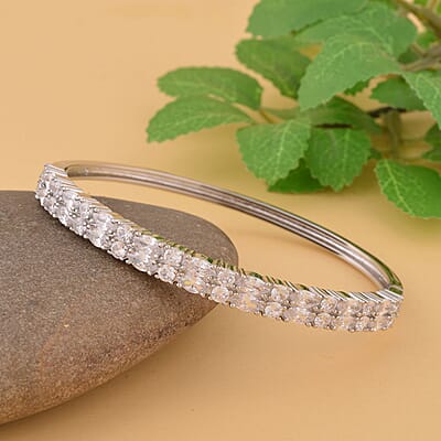 Simulated Diamond Bangle Bracelet in Silvertone (6.00 In) 11.65 ctw