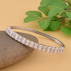 Simulated Diamond Bangle Bracelet in Silvertone (7.25 In) 11.65 ctw