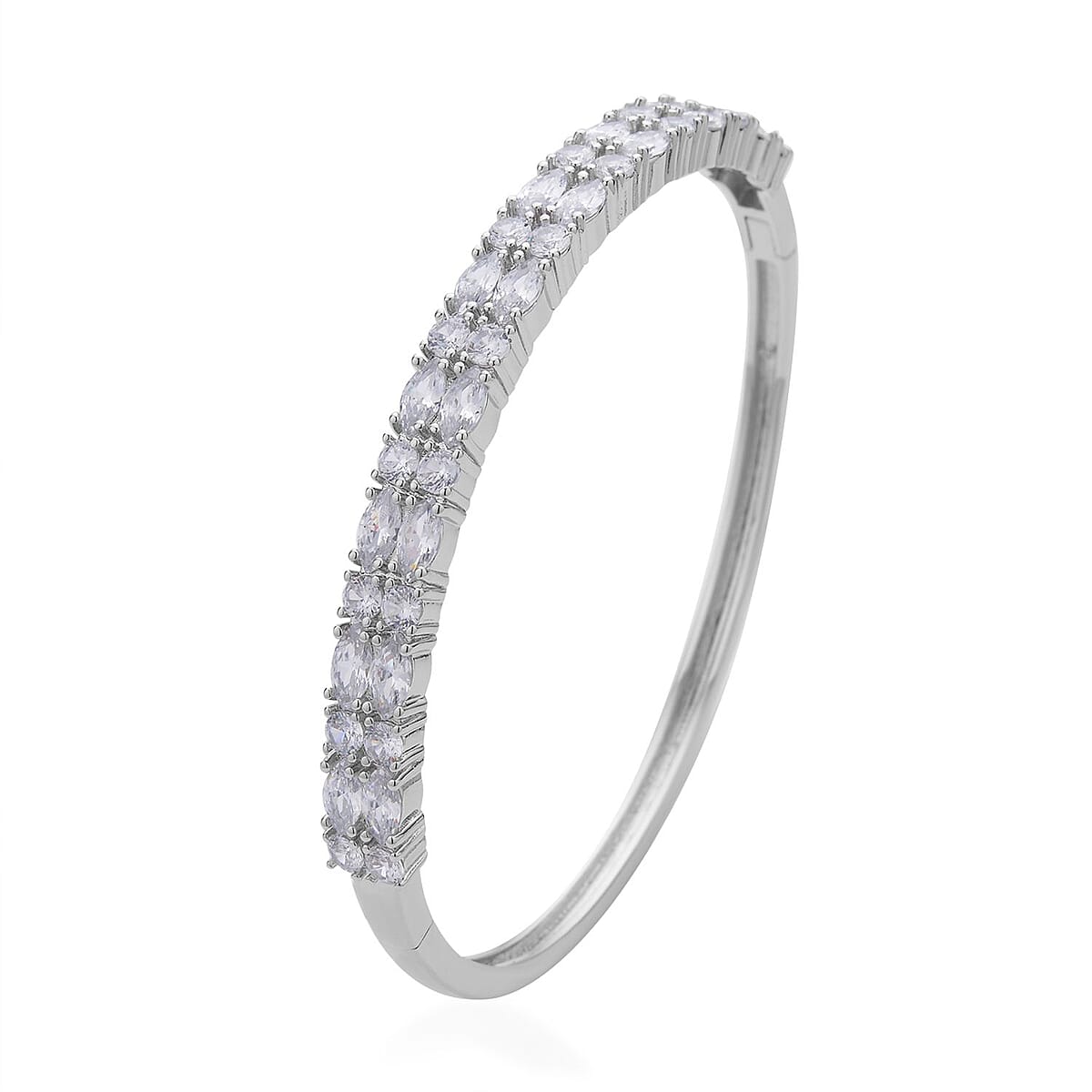 Simulated Diamond Bangle Bracelet in Silvertone (7.25 In) 11.65 ctw image number 2