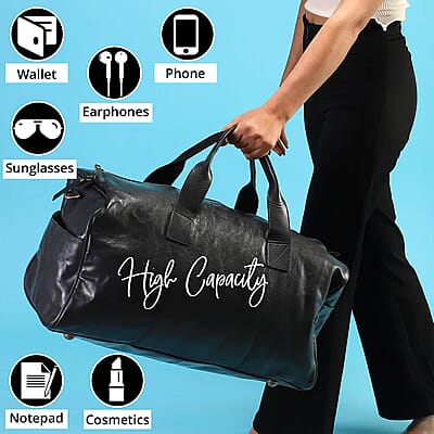 Genuine Leather Duffle Bag , Black Duffle Bag , Travel Leather Bag with Handle Drop, Luggage Duffle Bag, Duffle Bag For Gym with Detachable and Adjustable Shoulder Strap