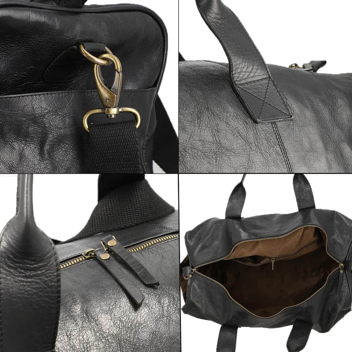 100% Genuine Leather Luggage Duffle Bag  SIZE: 20(L)x10(W)x10(H)Inches  COLOR: Black image number 4