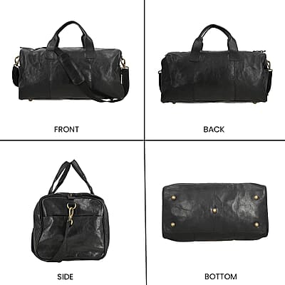 Genuine Leather Duffle Bag , Black Duffle Bag , Travel Leather Bag with Handle Drop, Luggage Duffle Bag, Duffle Bag For Gym with Detachable and Adjustable Shoulder Strap