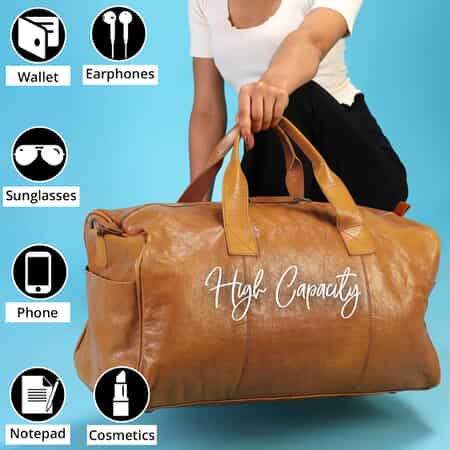 LC Genuine Leather Large Capacity Business Weekender Travel Duffel Bag -  Tan/Brown