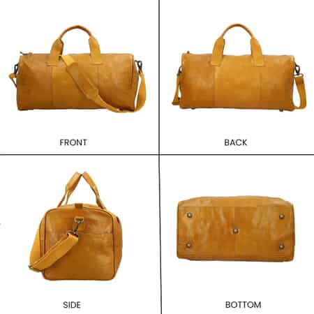 Duffle bag genuine leather shoulder bag yellow men travel bag gym