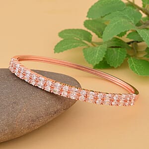 Simulated Diamond Bangle Bracelet in Rosetone (7.25 In)