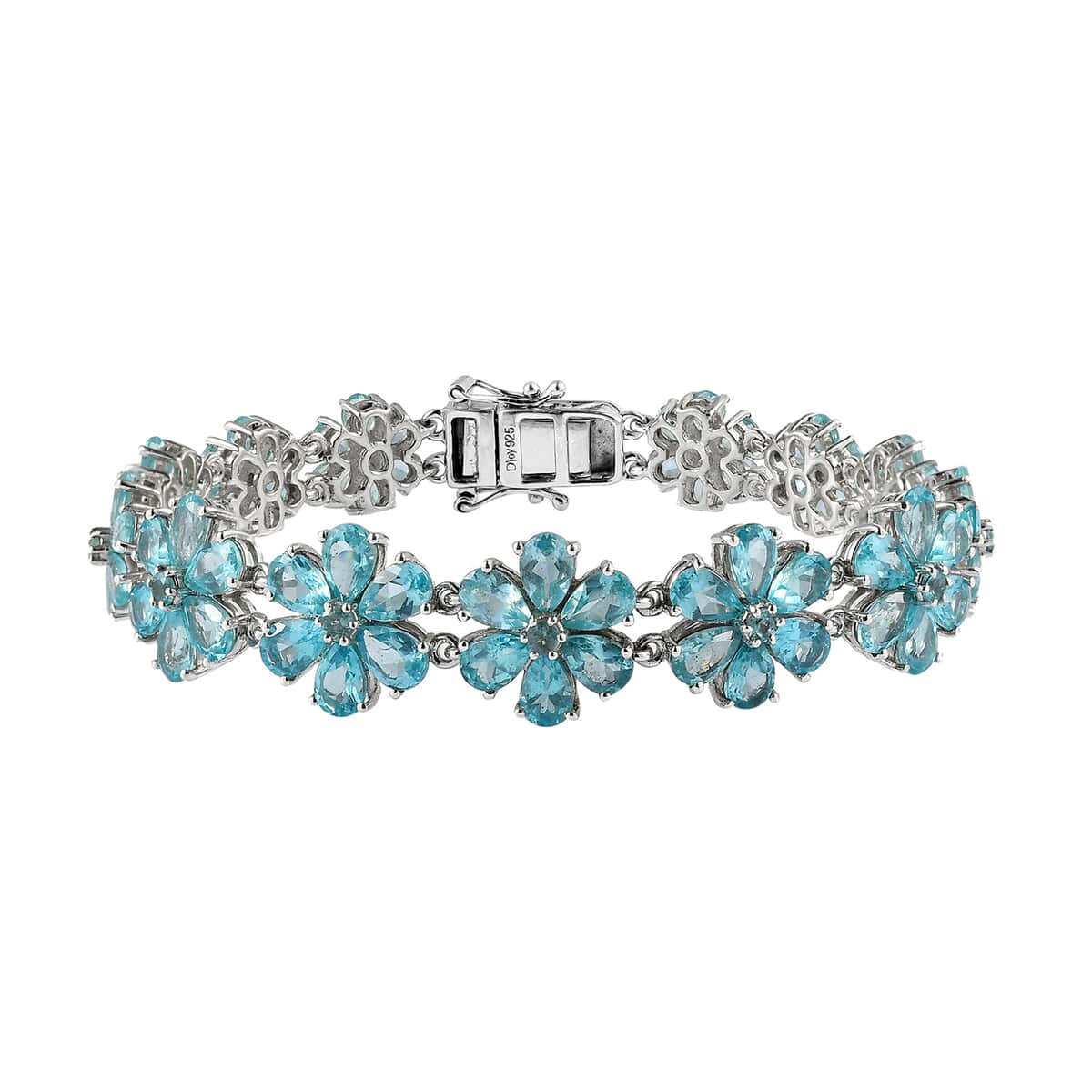 Madagascar Paraiba Apatite Floral Bracelet in Platinum Over Sterling Silver (7.25 In) 25.35 ctw image number 0