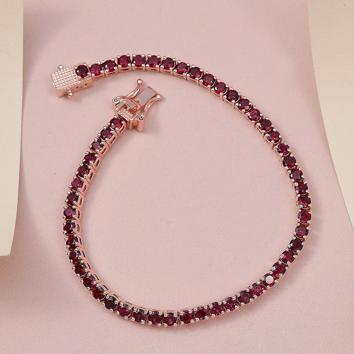 Premium Anthill Garnet Tennis Bracelet in Vermeil Rose Gold Over Sterling Silver (7.25 In) 7.65 ctw image number 1