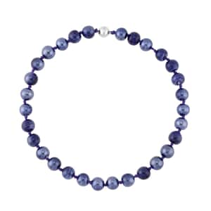 Purple Color Murano Style Beaded Knotted Necklace with Magnetic Lock in Silvertone 20 Inches