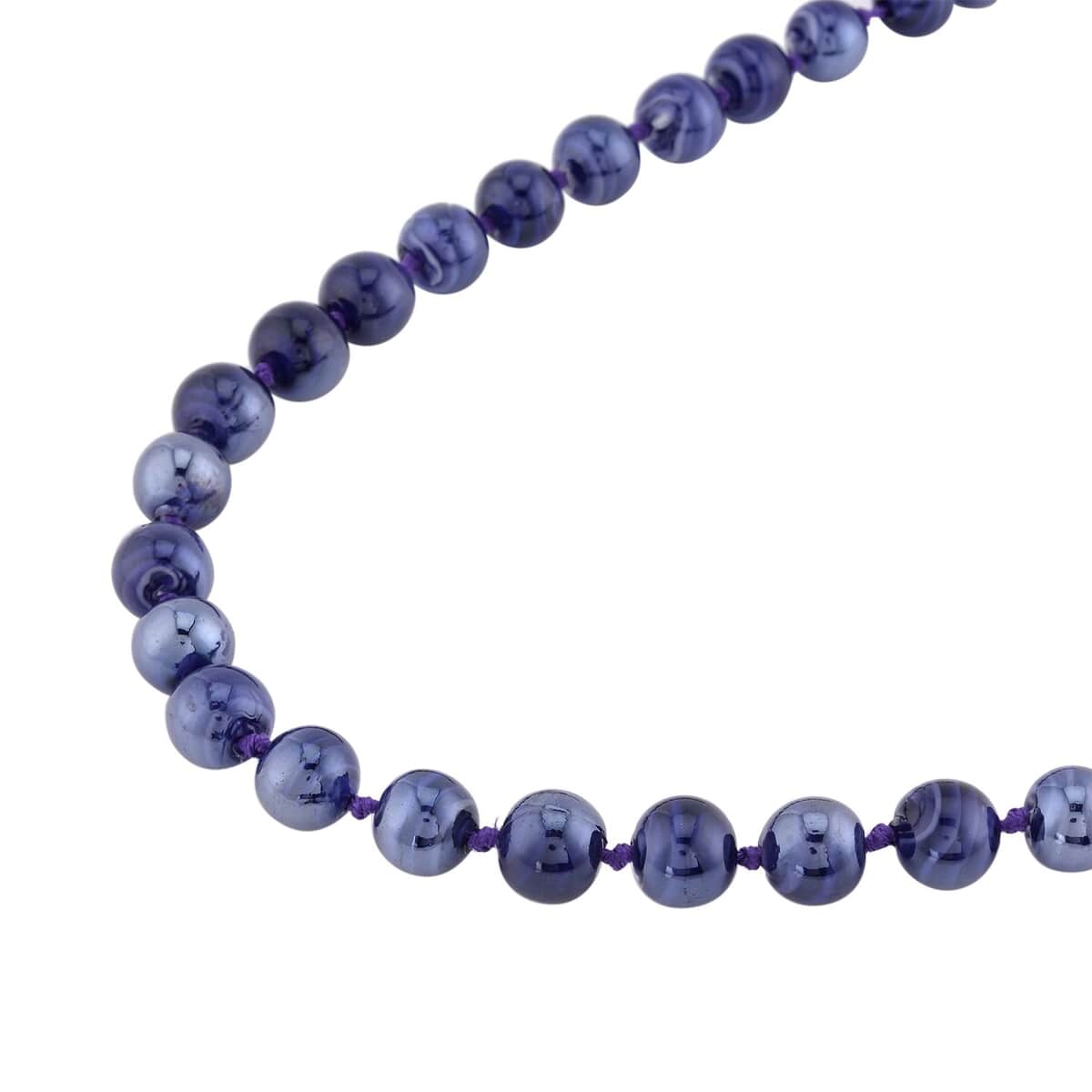 Purple Color Murano Style Beaded Knotted Necklace 20 Inches in Silvertone image number 2