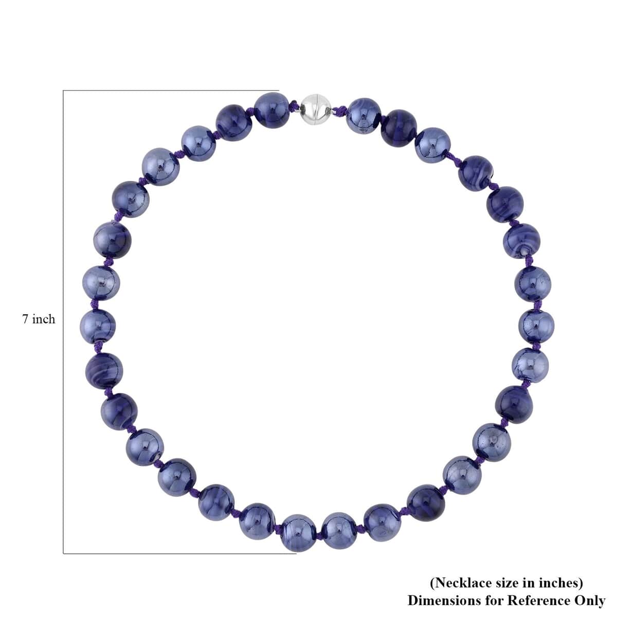 Purple Color Murano Style Beaded Knotted Necklace 20 Inches with Magnetic Lock in Silvertone image number 4