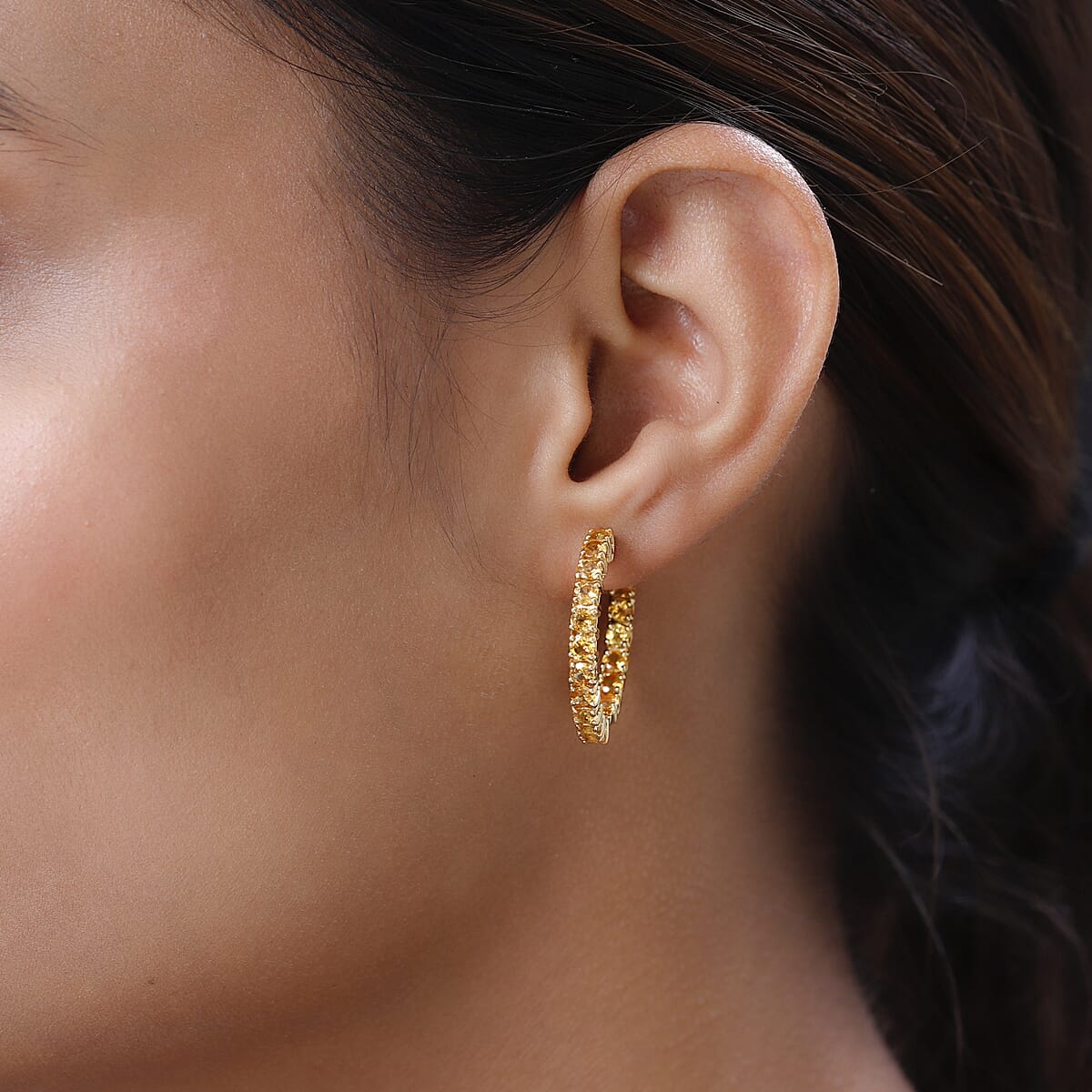 Premium Viceroy Spessartine Garnet Inside Out Hoop Earrings in Vermeil Yellow Gold Over Sterling Silver 5.50 ctw image number 2