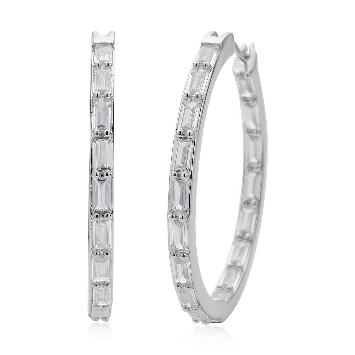 Simulated Diamond Hoop Earrings in Silvertone 11.00 ctw