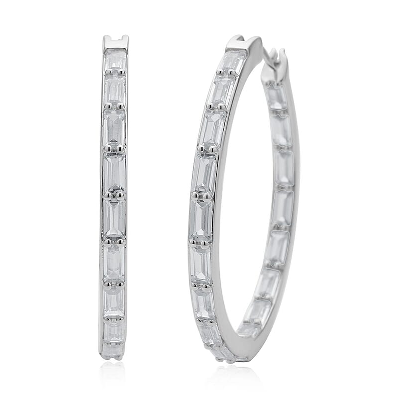 Simulated Diamond Hoop Earrings in Silvertone 11.00 ctw