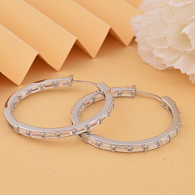Simulated Diamond Hoop Earrings in Silvertone 11.00 ctw