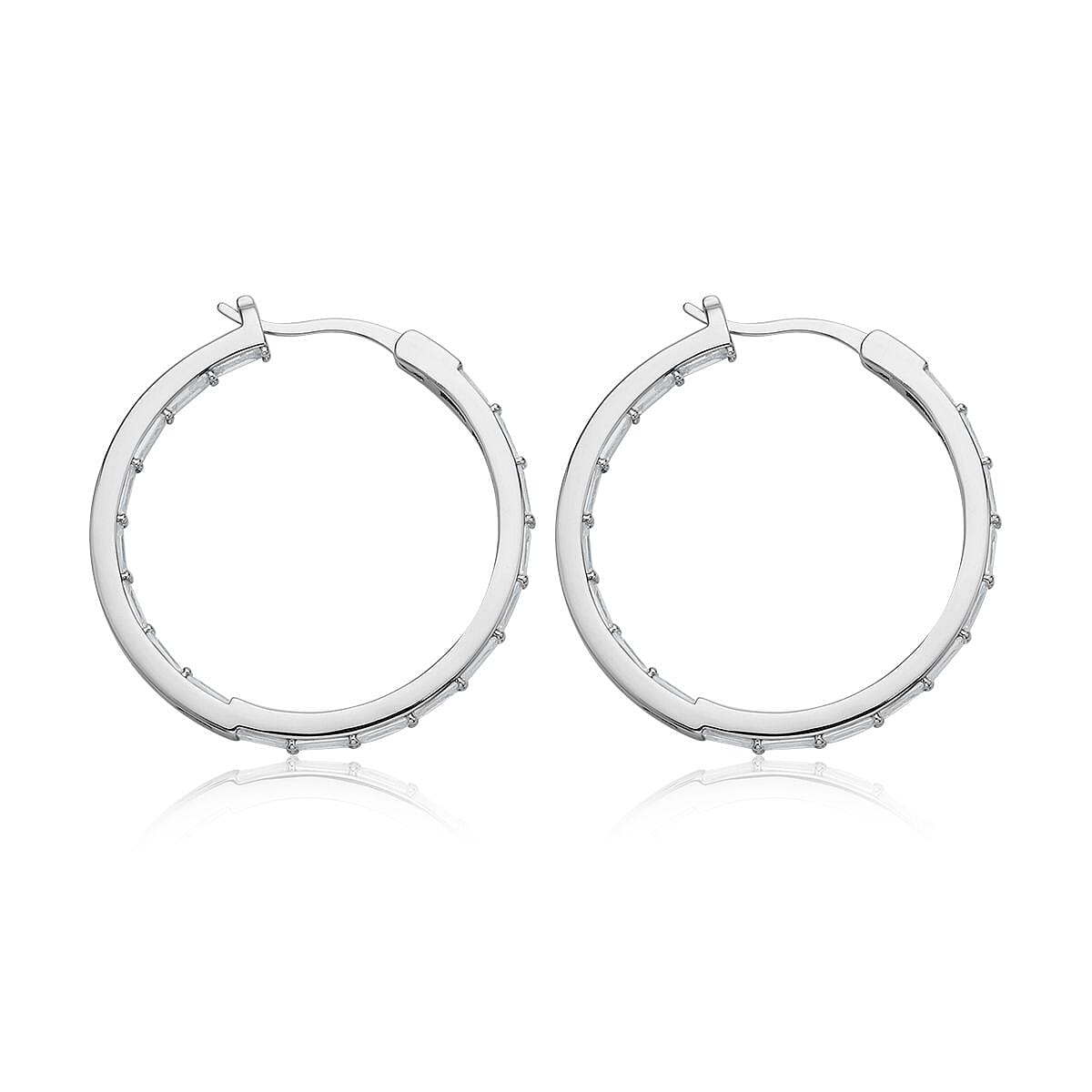 Simulated Diamond Hoop Earrings in Silvertone 11.00 ctw