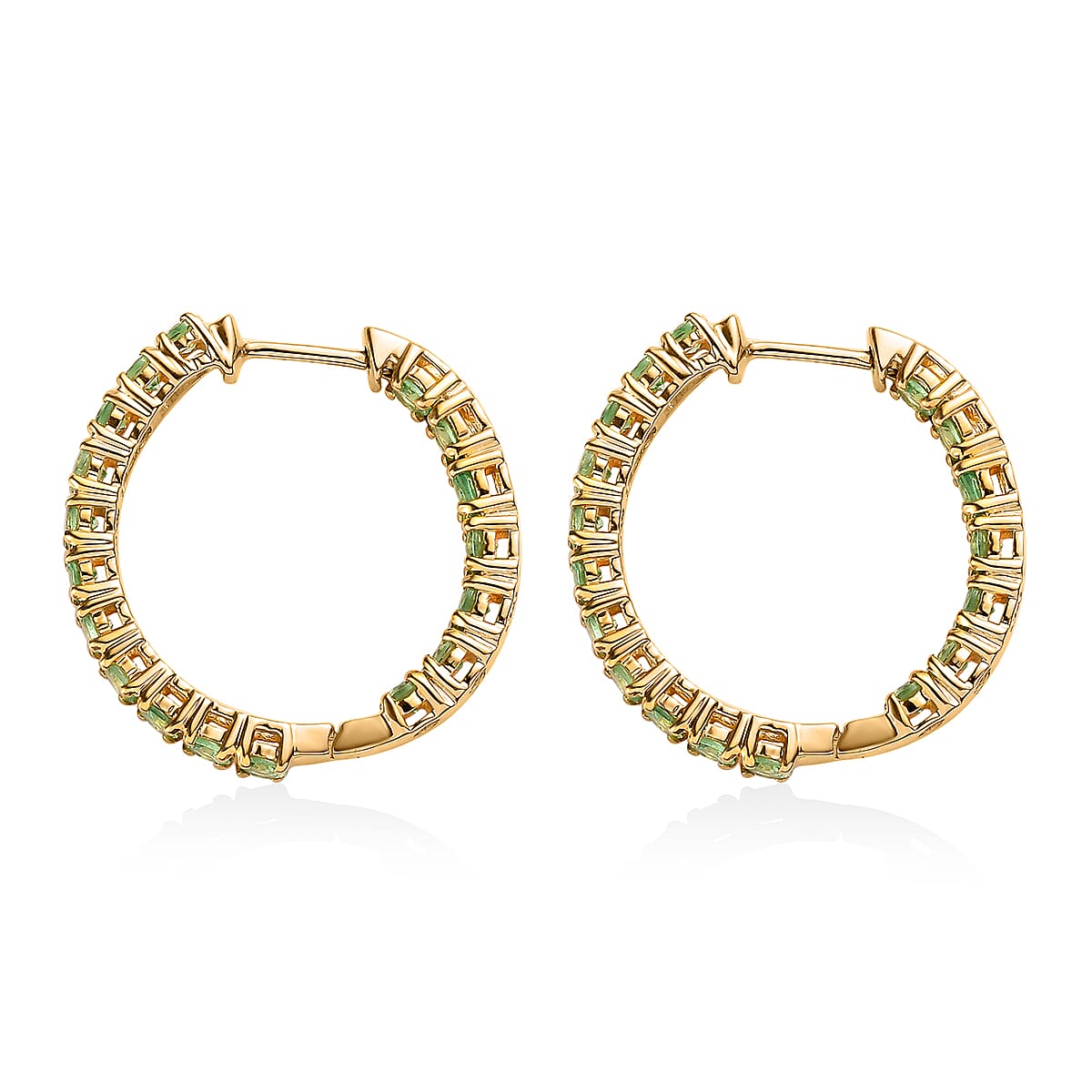 Premium Tsavorite Garnet Tennis Inside Out Hoop Earrings in Vermeil Yellow Gold Over Sterling Silver 4.85 ctw image number 3