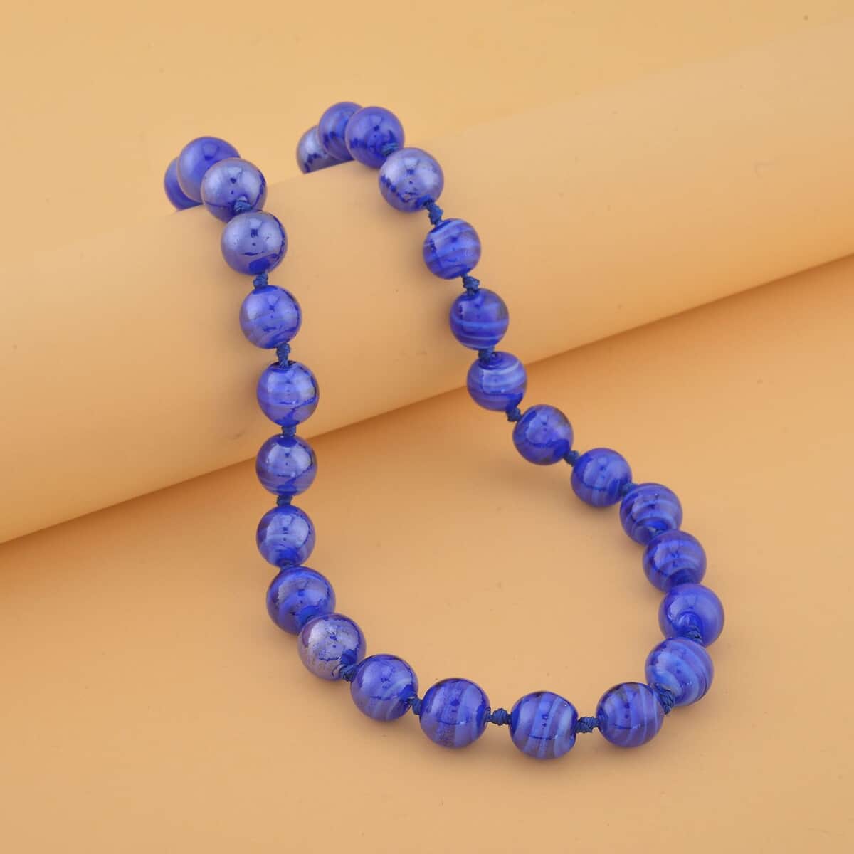 Blue Color Murano Style Beaded Knotted Necklace with Magnetic Lock in Silvertone 20 Inches image number 1