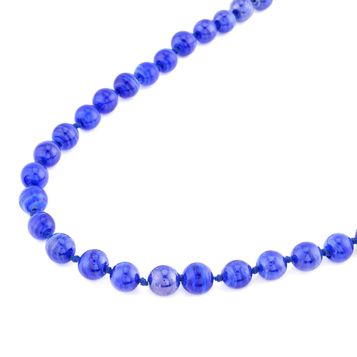 Blue Color Murano Style Beaded Knotted Necklace with Magnetic Lock in Silvertone 20 Inches image number 2